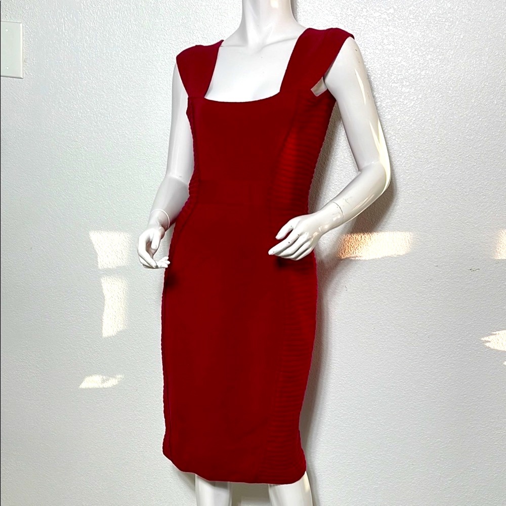 Made in Italy‼️Red Sheath Midi Dress with Square Neckline
